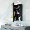 Black Medicine Cabinet with Mirror 16x20 Inch, Small Bathroom Wall Cabinet with Storage, Modern Matte Finish, 6 Adjustable Glass Shelves, Silent Soft Close, Rust Proof Aluminum Organizer