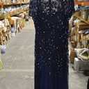 Adrianna Papell Women's Bead Long Dress with Godets, Light Navy, 14W (Blue)