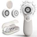 Face Scrubber with 3 Brush Heads & 2 Speeds - Deep Cleaning, Exfoliating, and Massaging for All Skin Types - Facial Cleansing Brush Includes Silicone Head, Travel Case & Free-Plastic Packaging (Grey)