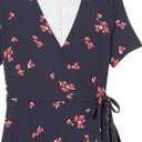 Amazon Essentials Women's Short Sleeve Faux-Wrap Dress (XX-Large, Navy Red Flowers)