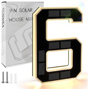 ISUNMEA 9 Inch Solar Lighted House Numbers for Outside, Light Up Waterproof LED Address Numbers Signs for Houses, Large Personalized Illuminated Exterior Modern House Numbers Light (6-Black, 9IN)