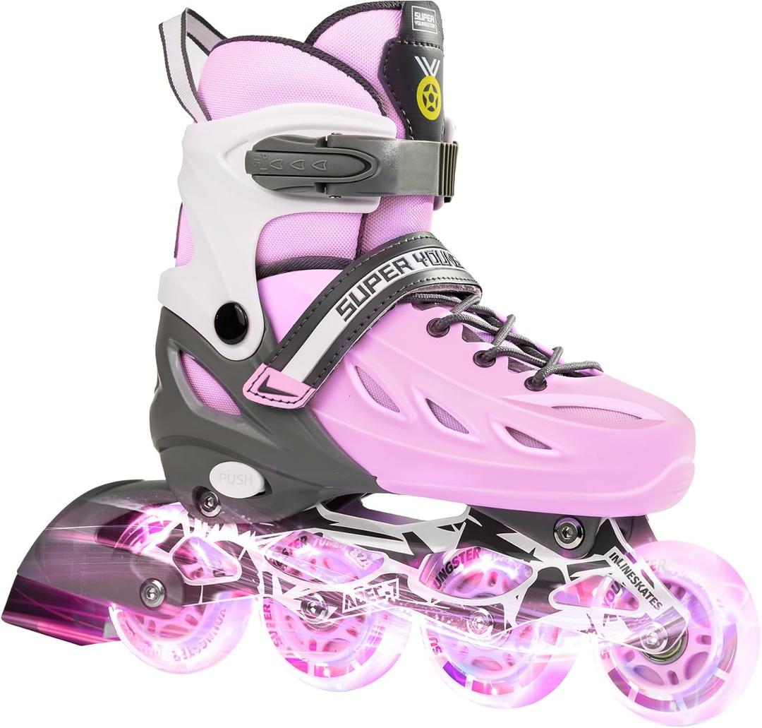 Adjustable Inline Skates for Boys Girls Ages 4-12 with Light Up Wheels, Roller Skates Blades for Youth Kids Indoor & Outdoor Beginners (Pink) Medium-Big Kid (1-4 US)