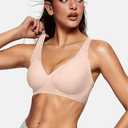 OEAK Womens Deep V Bras Wireless Comfortable Bra Supportive No Underwire Bras Tshirt Push Up Bralettes Plunge Seamless Bra