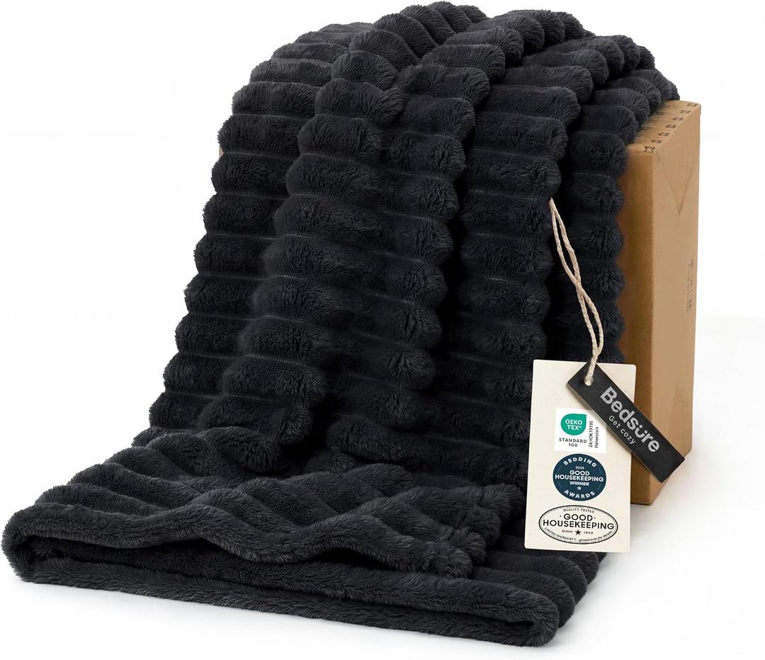 Bedsure GentleSoft Black Throw Blanket for Couch - Cozy Soft Dog Blankets for Couch, Cute Small Fuzzy Fluffy Fleece Throws for Men Boys, Birthday Gifts for Men Him, 50x60 Inches