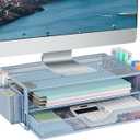 AUPSEN Computer Monitor Stands Riser2-Tier Desk Organizers and Accessories, Office Desk Accessories Organizer with Drawers and 2 Pen Holder for Office Supplies (Blue)