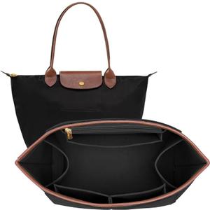 Felt Purse Organizer Insert for Longchamp Le Pliage M Bag Handbag Leather edge Longchamp Organizer Insert (Black, Medium)