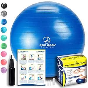 ProBody Pilates Exercise Ball - Professional Grade Anti-Burst Fitness, Balance Ball for Yoga, Birthing, Stability Gym Workout Training and Physical Therapy - Work Out Guide Included (Blue, 45 cm)