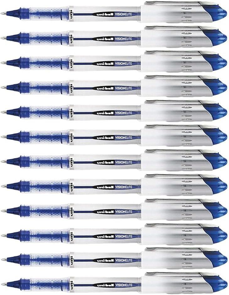 Uni-ball Vision Elite Rollerball Pens, Bold Point (0.8mm), Blue Ink, 12 count, Bundle with Plastic Reusable Pouch