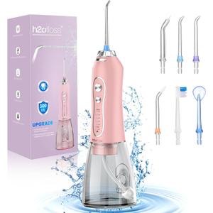 Water Dental Flosser Teeth Cleaner Pick, H2ofloss Cordless Portable Oral Irrigator,5 Mode IPX7 Waterproof Teeth Picks 300ML Rechargeable WaterFlosser for Home Travel (Pink)