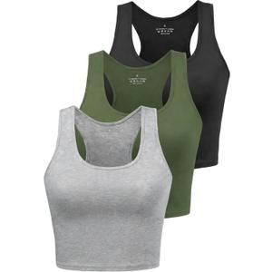 Sports Crop Tank Tops for Women Cropped Workout Tops Racerback Running Yoga Tanks Cotton Sleeveless Gym Shirts 3 Pack (Gray, M)