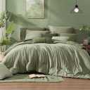 Monbix Queen Comforter Set - 7 Pieces Cationic Dyeing Sage Green Bed in a Bag Queen Bedding Sets with Comforter, Sheets, Pillowcases & Shams, Reversible Bedding Comforters Sets