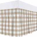 Bed Skirt Khaki Buffalo Check Plaid Bed Skirt 16 Inch Drop Farmhouse Style Elastic Wrap Around Bed Skirt Dust Ruffle for King Size Bed