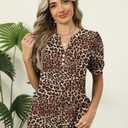Kistore Womens Summer Short Sleeve Tops Chiffon Blouses Business Casual Top V Neck Tunic Shirts Brown Leopard Print XL (XL)