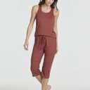 Real Essentials 2 Pack: Womens Tank Top & Capri Pajama Set - Super-Soft Sleeveless Summer Loungewear (Plus (XXXL)
