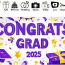 Graduation Banner 2025 Congrats Grad for Party Decor Graduation Backdrop Congratulations Banner Purple and Yellow Congrats Grad Theme 71x43 Inches Perfect for Events and Celebrations