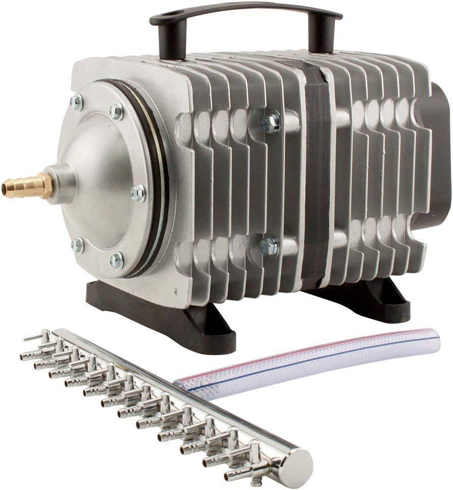 EcoPlus Eco Air7 Commercial Air Pump 7 - 200 Watt Single Outlet, With 12 Valve Manifold For Aquarium, Fish Tank, Fountain, Pond & Hydroponics, 3566 GPH, Silver