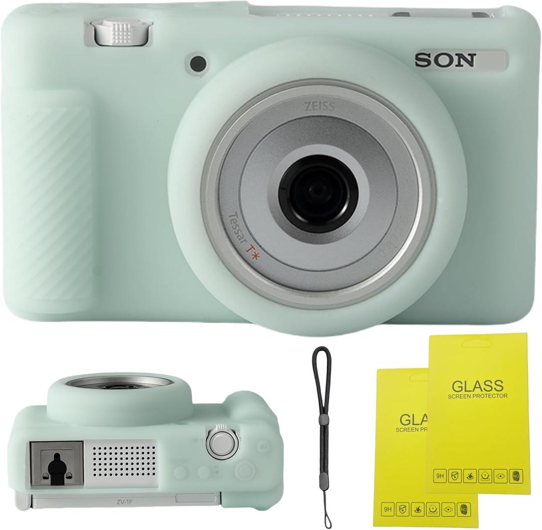 Camera Case for Sony ZV-1F/ ZV-1 II/ZV-1M2 Digital Camera,ZV1F Soft Silicone Protective Bag,Anti-Scratch Slim Fit Soft Sleeve With ZV1 F screen protector and strap wrist. (Light Green)