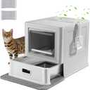 Marchul Enclosed Stainless Steel Cat Litter Box with Lid & Drawer Design for Indoor All Lifestyles Cats, Metal Covered Cat Litter Box, Baffles for Anti-Leakag, with Litter Scoop & Litter Mat