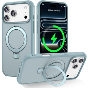 CHAOFEnG Magnetic Compatible with iPhone 17 Pro Max Case with Stand [Military Grade Drop Tested][Compatible with Magnet] Ring Translucent Slim Hard Back Soft Edge, Teal Green