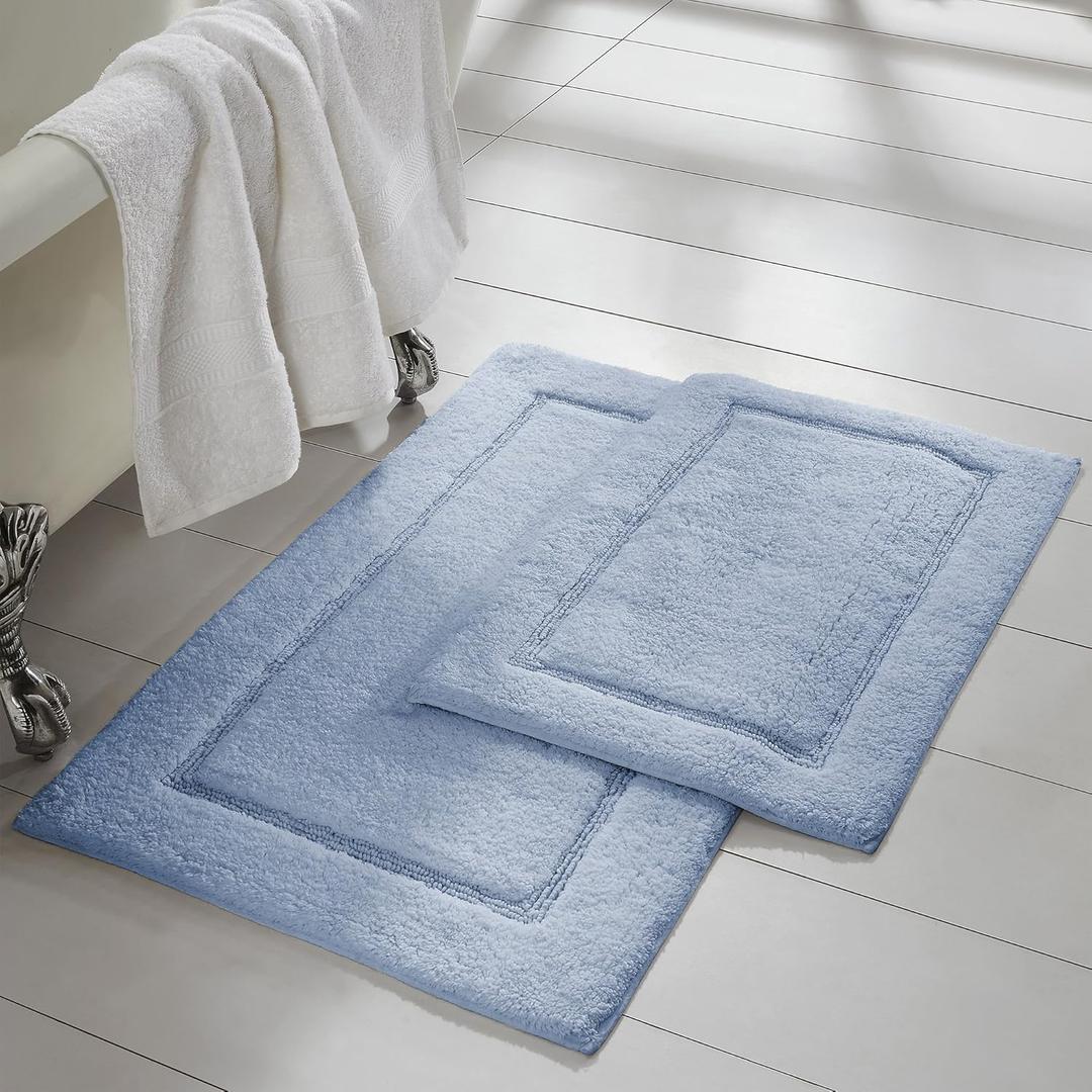Modern Threads 2-Pack Solid Loop with Non-Slip Backing Bath Mat Set 17-inch by 24-inch & 21-inch by 34-inch, Light Blue