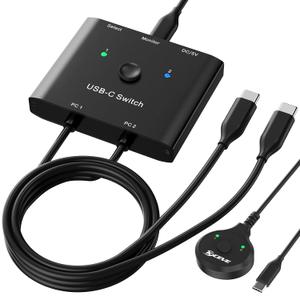 USB C Switch,Bi-Directional USB C Switcher 2 Computers,MLEEDA USB Type C KVM Switch 8K@60Hz 4K@120Hz Video/10Gbps Data Transfer/100W Charging, Compatible with Thunderbolt Device, 2 USB-C Cables Included