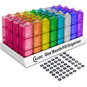 Monthly Pill Organizer 31 Day 3 Times a Day  One Month Pill Box for Medications, Fish Oil, Vitamins & Supplements  30 Day Daily Pill Case Organizer (Multi-colored)