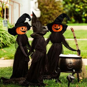 Halloween Light-Up Pumpkins Witch Halloween Yard Decorations with LED LightsVoice Control Witch Glowing Head Waterproof Life Size for Outside Home Party Decor-3pcs