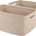 OIAHOMY Storage Basket for Shelves, Closet Cube Storage Bins Baskets for Clothes Blanket Towels, Baby Nursery, Toy Baskets Box, Woven Rope Basket, 17.72 * 12.99 * 7.87 IN, 2 Packs Brown