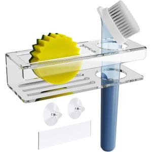 NiHome Acrylic Sponge Holder for Kitchen Sink, Compatible with Scrub Daddy Holder, Sink Caddy Kitchen Organizer with Suction Cups & Adhesive Mounting for Sponge, Soap, Dish Brush, Scrubber