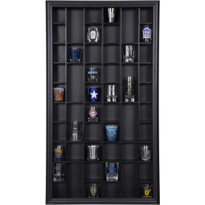 Gallery Solutions - Black Wall-Mounted - Curio & Shot Glass Display Case - 17"x32" Glass Door - Bar Accessories - Collectible - Miniature Glassware - Bar Accessories
