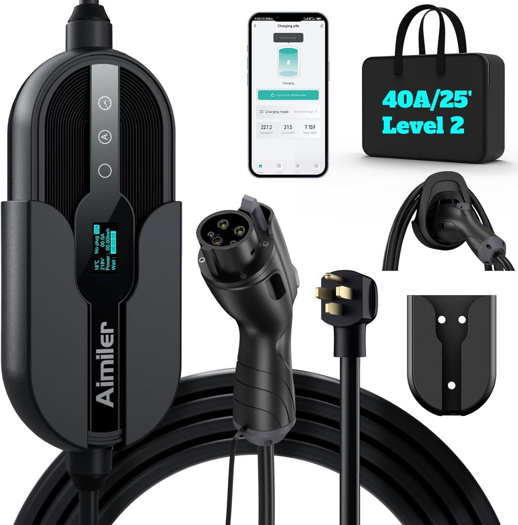 Level 2 Electric Vehicle (EV) Charger(WIFI APP/Plug-play), 40A, 25ft Cable ETL Certified, 220V-240V NEMA 14-50P Plug EVSE w/ J1772 Connector, Portable EV Car Charging Stations for Home Level 2