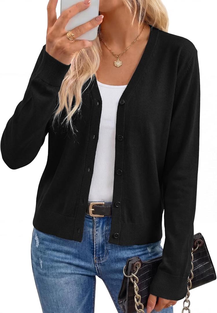 Arach&Cloz Women's Wool Blend Lightweight Summer Business Casual Cardigan Sweaters Tops (Medium, Black)