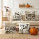 Fall Pillow Covers 18x18 Set of 4 Linen Vintage Floral Pillow Covers Pumpkin Decorative for Couch Bed Farmhouse Decorations for Home Gray Pillow Cover