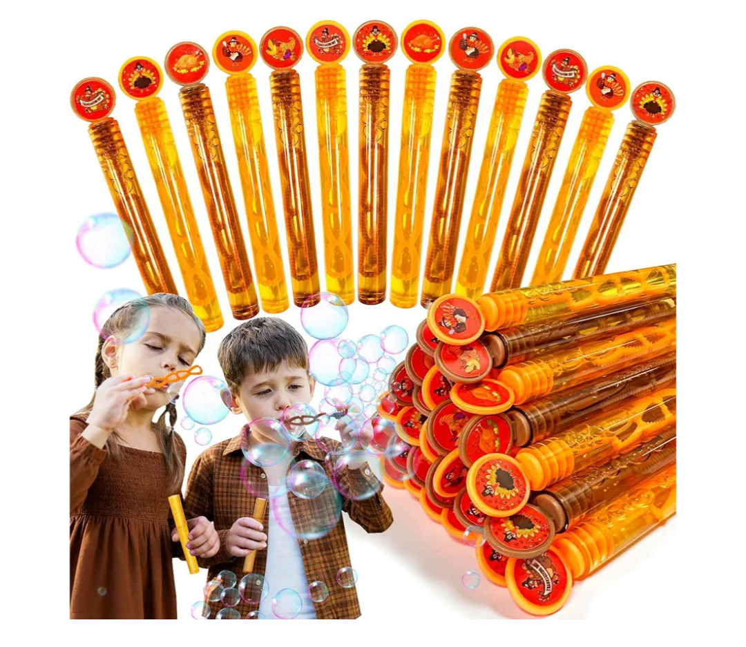 Bubble Wands Bulk Thanksgiving Party Favors for Kids, 5 Styles Turkey Thanksgiving Bubble Wands Fall Party Supplies Toys for Classroom Prizes Goodie Bags Stuffers Fillers