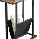 Yusong Narrow Side Table for Small Spaces, Small End Table with Magazine Holder, Skinny Slim Little Thin Table for Living Room, Bedroom, Sofa, Rustic Brown (16.5"W)