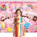 Omifly Candyland 7Wx5H Backdrop for Photography Welcome to Candy Land Sweet Cartoon Rainbow Fantasy Wonderland Girls Kids Background Party Decorations Cake Table Banner Decor Photo Booth Studio Prop