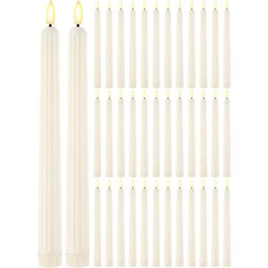 Treela 36 Pieces Flameless Taper Candles 11 Inch Flickering Faux LED Battery Operated Electric Fake Candles for Christmas Halloween Birthday Wedding Party(Ivory White,Roman Column)