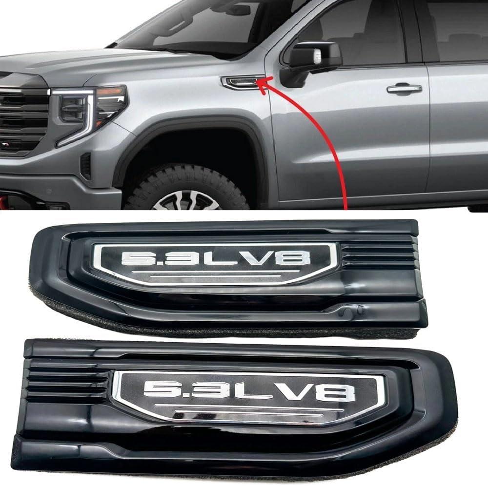 2 Pack 5.3L V8 Vent Emblems Driver Passenger Badge Nameplate Kit Compatible with 2019-2025 GMC Sierra GM 86532087 84926563 (Black Chrome)