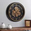 Large Wall Clock with Moving Gear, 40cm / 16 Inch Retro Wall Clock for Living Room Decor, Industrial Steampunk Decorative Wall Clock Vintage Bronze Gold Retro Wall Clock for Farmhouse Home (Antique Bronze - Arabic Numerals)