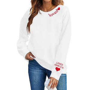 MOUSYA Valentines Day Sweatshirt Women Love Heart Graphic Shirts Christian Pullover Long Sleeve Tops White (White, L)