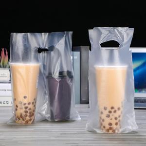 Tinlade 200 Pcs Clear Handle Drinking Poly Bags Bulk 2 Cup and 1 Cup Plastic Portable Cup Carrier Holder Bag Packaging Delivery Hanging Hole, 6.3 x 10.2, 12.2 x 10.2 Inch