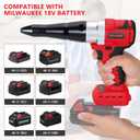 Cordless Rivet Gun Tool for Milwaukee M18 18V Battery(Only Tool), Brushless Electric Automatic Rivet Gun, for Rivets 1/8'', 5/32'', 3/16", for Metal, Plastic and Leather