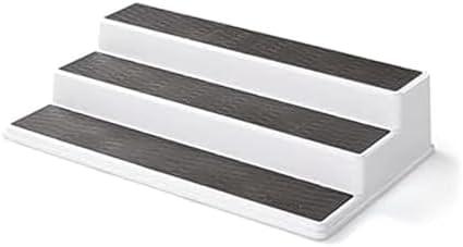 Copco 3-Tier Non-Skid Spice Rack Organizer for Kitchen Cabinet or Pantry, 15-Inch Tiered Shelf, White/Gray, Slip-Resistant Design for Jars and Bottles Pack Of 2