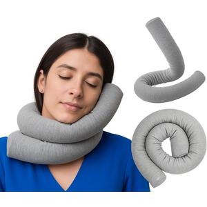 Dot&Dot Twist Memory Foam Travel Pillow for Neck, Chin, Lumbar and Leg Support - Neck Pillows for Sleeping Travel Airplane - Adjustable, Bendable Roll Pillow (Ultra (35"), Silver)