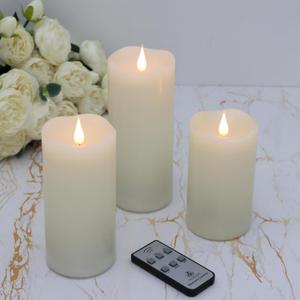 TECHLONG 3 Pack Flickering Flameless Candles Battery Operated with Timer, 3D Moving Flame Last 1000+ Hours, Ivory Real Wax Electric LED Pillar Candle for Wedding Christmas Decorations (3" x 5"6"7")
