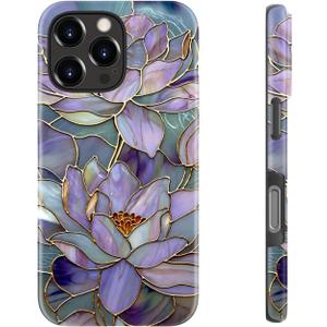 ZADORN for iPhone 16 Pro Case Cute - Wireless Charging Compatible - Dual-Layer Soft Silicone + Hard Shell - Trendy Floral Design - Glossy Phone Cover for Women - Blooming Purple Lotus