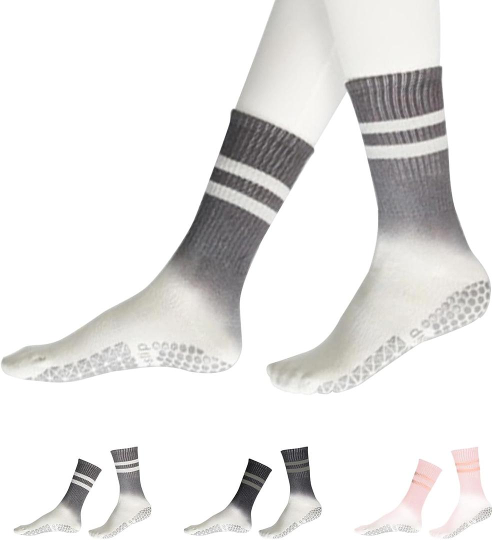 YOZHAKOU Pilates Yoga Socks with Grips for Women, Colorful Non Slip Crew Athletic Socks for Pilates, Barre, Ballet, Trampoline, Hospital, Exercise, Gym.(gray) one size