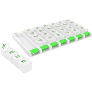 EZY DOSE Weekly (7 Day) 4 Times a Day Push Button Pill Organizer and Vitamin Planner, Removable Daily Pillboxes, Green, Convenient and Easy to Use, Clear Lids, Large, BPA Free