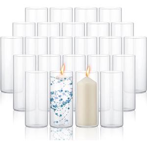 Irenare 24 Pcs Glass Cylinder Vases Bulk Hurricane Candle Holder Floating Candle Holders Clear Glass Table Vases for Wedding Home Formal Dinners Decorations(8 x 3.35 Inch)