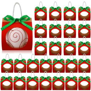 Roowest 100 Pcs Christmas Ornaments Balls Gift Boxes 4''x 4"x 4" Christmas Red Wrapping Packaging Boxes for 3.15'' Balls Ornament Apple Gift Container with Window Rope for Xmas Party Favors Supplies